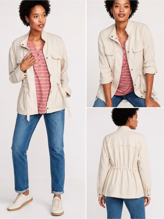 Old Navy Jackets & Blazers - Old Navy Howlite Linen Blend Safari Utility Jacket Cream Beige Small